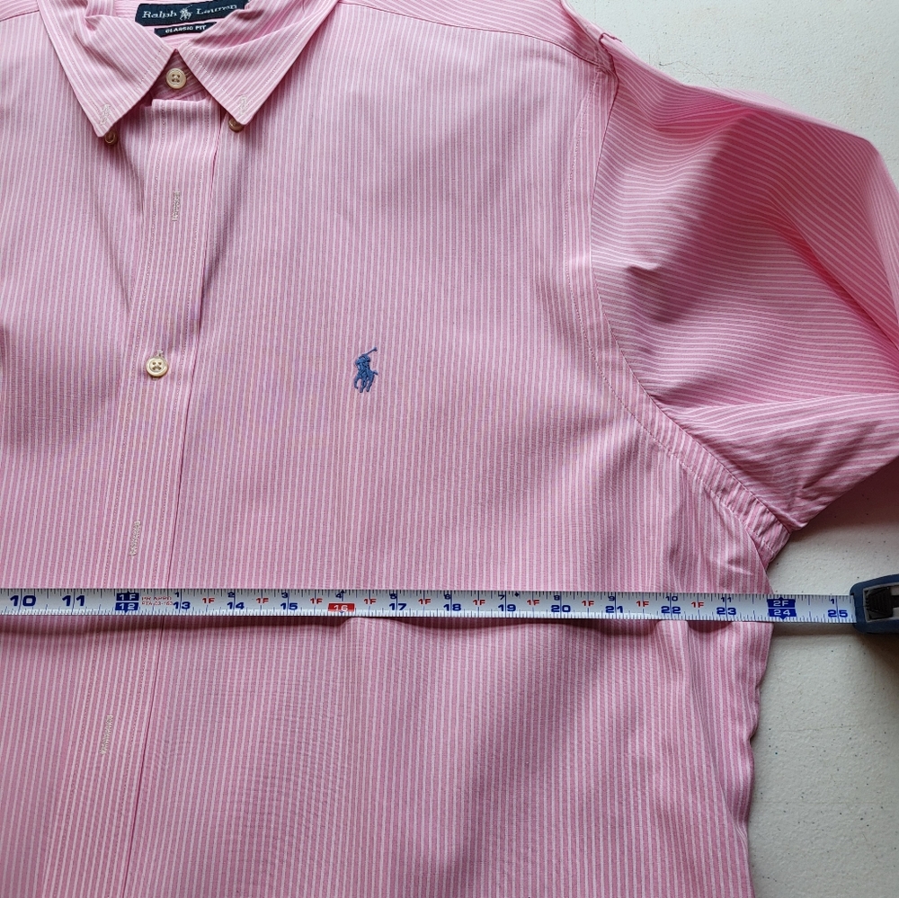 Pink Striped Polo Shirt with Blue Logo 17.5 Exc.